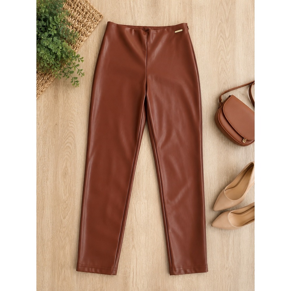 Fabletics Vegan Leather High Waisted Leggings Mahogany Brown Medium NW